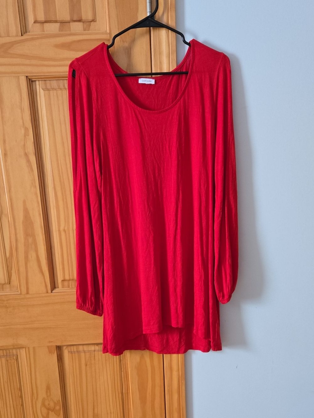 Lascana Bright Red Long-Sleeve Scoop Neck Casual Dress Size 4/6